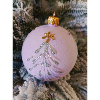 Новогодний шар в бархате "Елочка" 80мм сиреневый, цена за набор 4 шт